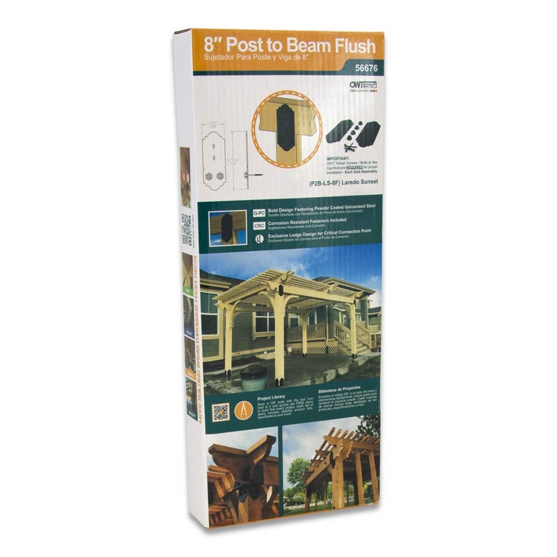 OZCO Laredo Sunset 8" Post to Beam Flush Connector Heavy Duty Black Powder-Coated Steel Bracket for Wood Posts, Outdoor Beam Braces, Corner Brackets, Flush Brackets for Wood and Aluminum, 2-Pack - Image 2